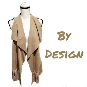 BY Design Fringed Micro Suede Vest Tan Womens Size Small